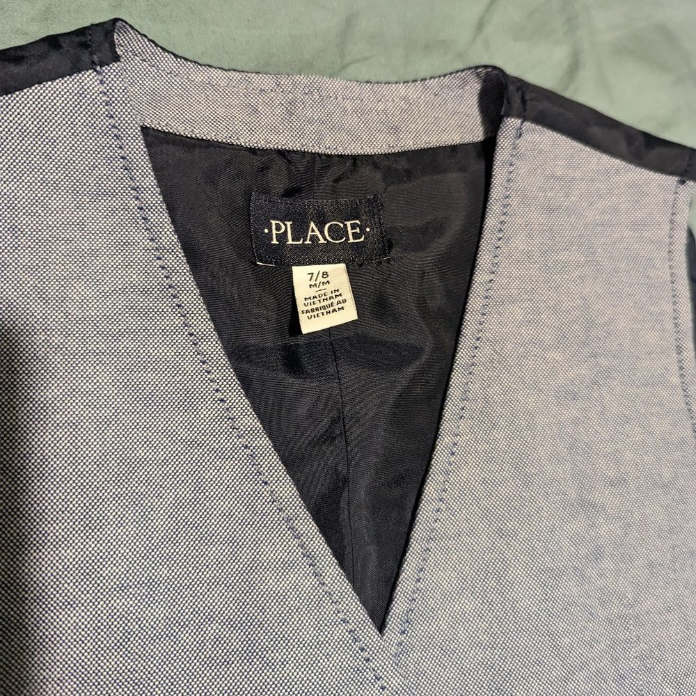NWOT Children's Place blue/grey 4 button down front, back navy satin vest
